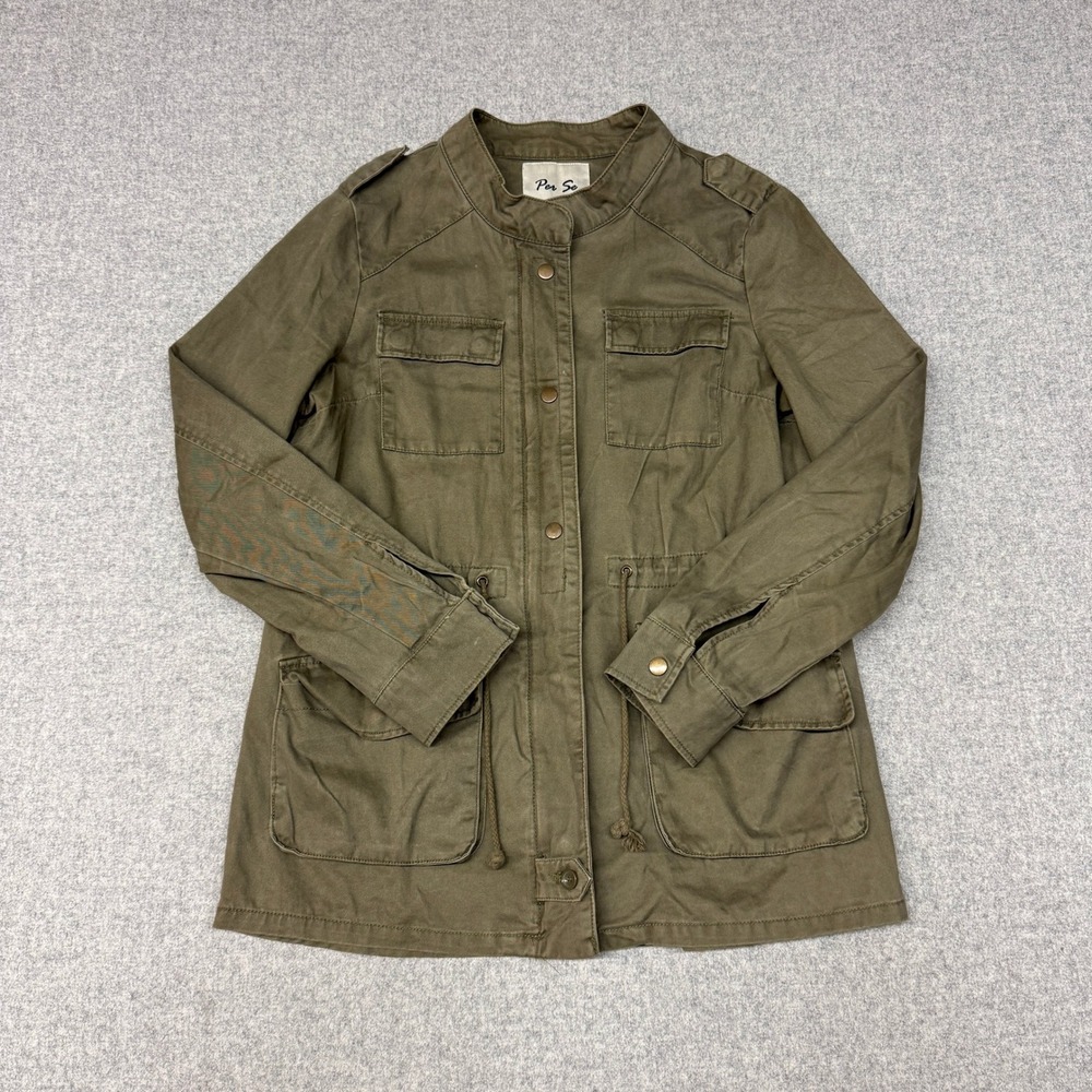 Per Se Utility Jacket Large Olive Green Military Field Coat Cotton Drawstring L